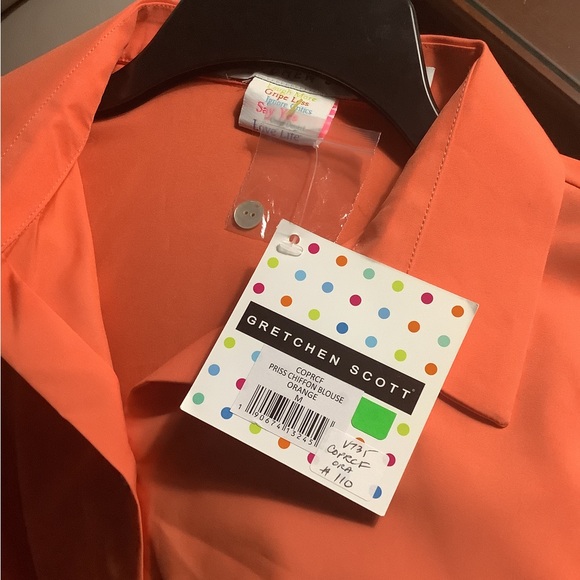 Gretchen Scott NWT Med. orange Blouse 3/4 Sleeves Semi Fitted Ruffled Cu… - Picture 8 of 10